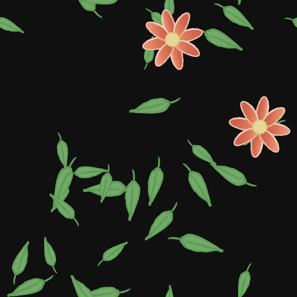 Fleurs Avec Feuilles Fond Sans Couture Illustration Vectorielle — Image vectorielle