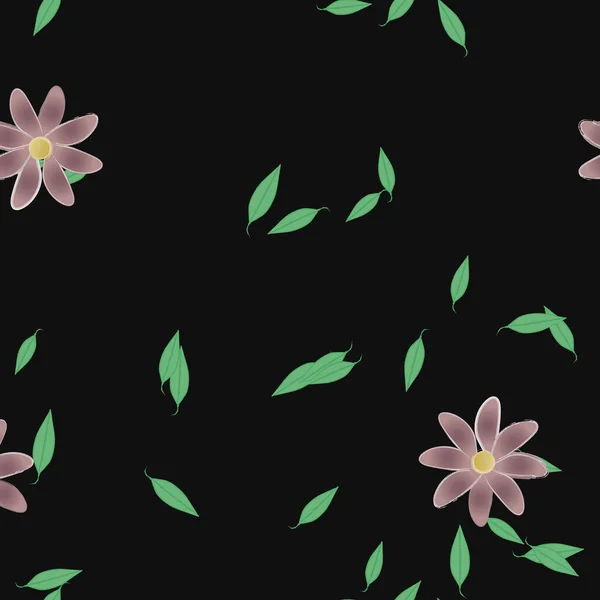 Fleurs Avec Feuilles Fond Sans Couture Illustration Vectorielle — Image vectorielle