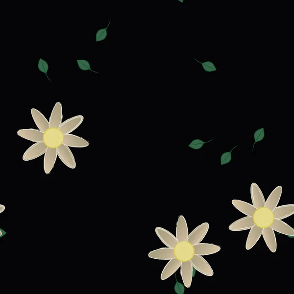 Flores Con Hojas Fondo Sin Costuras Ilustración Vectorial — Archivo Imágenes Vectoriales