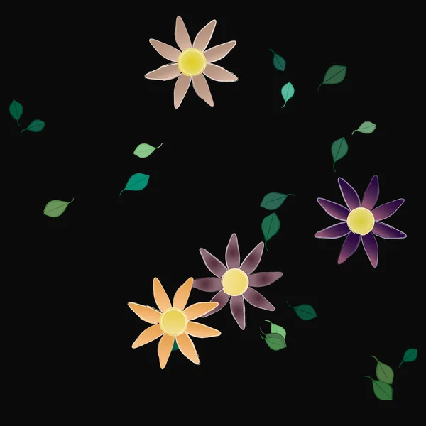 Fleurs Avec Feuilles Fond Sans Couture Illustration Vectorielle — Image vectorielle