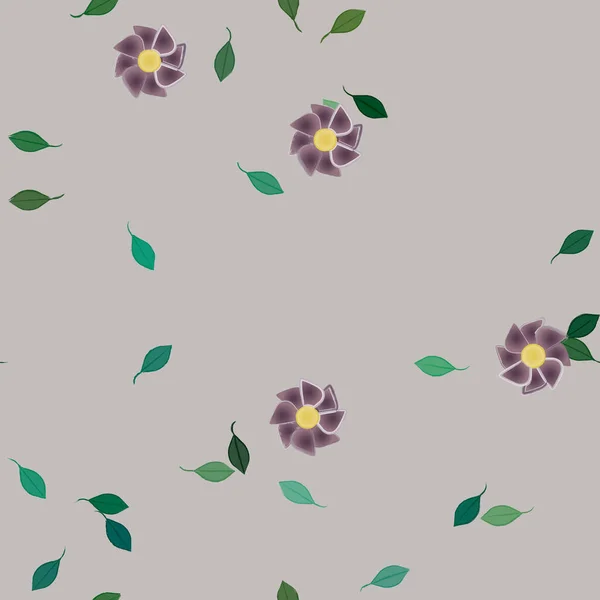 Illustration Vectorielle Pétales Fleurs Été Avec Feuilles Fond Botanique — Image vectorielle