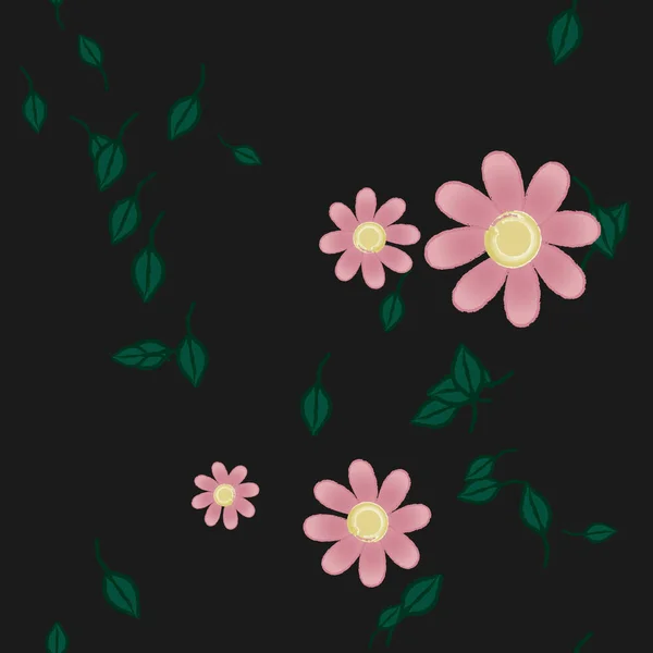 Vector Ilustración Flores Verano Pétalos Con Hojas Fondo Botánico — Vector de stock