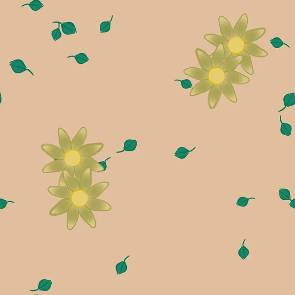 Fleurs Avec Feuilles Fond Sans Couture Illustration Vectorielle — Image vectorielle