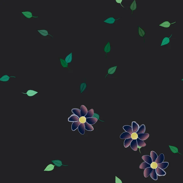 Fleurs Avec Feuilles Fond Sans Couture Illustration Vectorielle — Image vectorielle