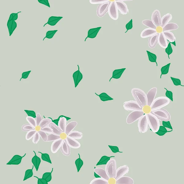 Fleurs Pétales Avec Feuilles Fond Sans Couture Illustration Vectorielle — Image vectorielle