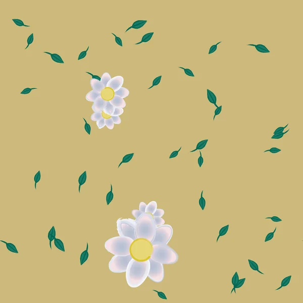 Flores Com Folhas Sem Costura Fundo Ilustração Vetorial — Vetor de Stock