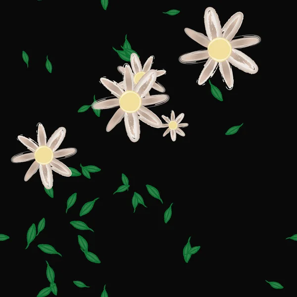 Flores Con Hojas Fondo Sin Costuras Ilustración Vectorial — Vector de stock