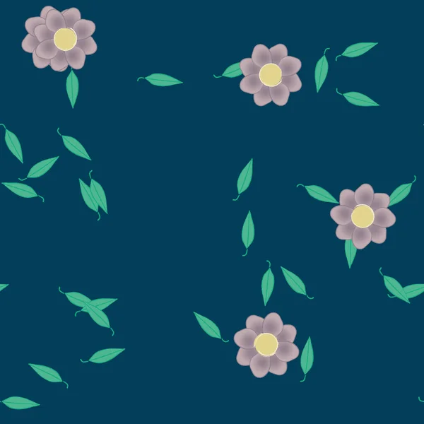 Fleurs Avec Feuilles Fond Sans Couture Illustration Vectorielle — Image vectorielle