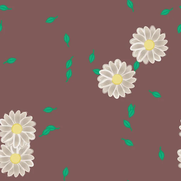 Fleurs Avec Feuilles Fond Sans Couture Illustration Vectorielle — Image vectorielle