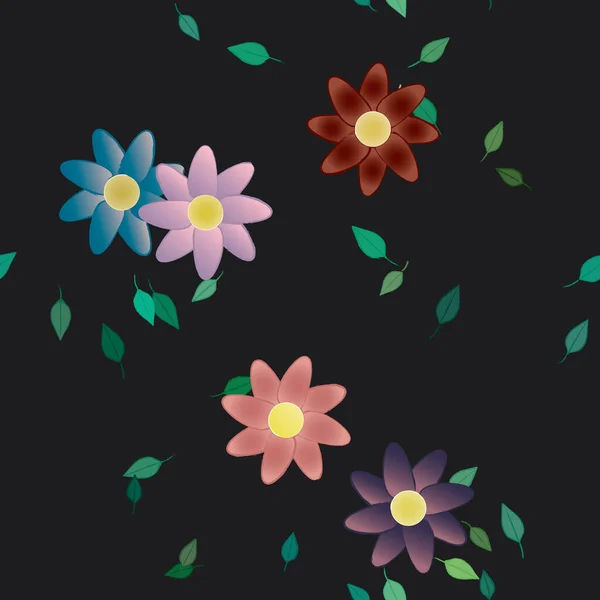 Vector Ilustración Flores Verano Pétalos Con Hojas Fondo Botánico — Vector de stock