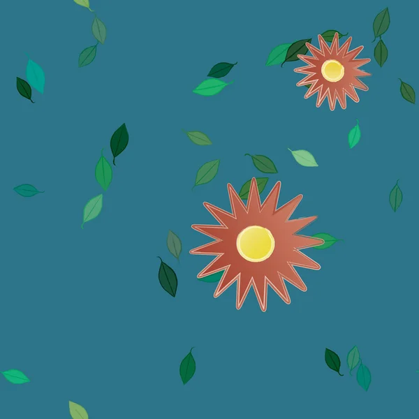 Blumen Mit Blättern Nahtloser Hintergrund Vektorillustration — Stockvektor