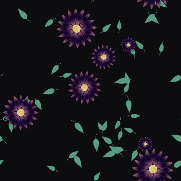 Fleurs Avec Feuilles Fond Sans Couture Illustration Vectorielle — Image vectorielle