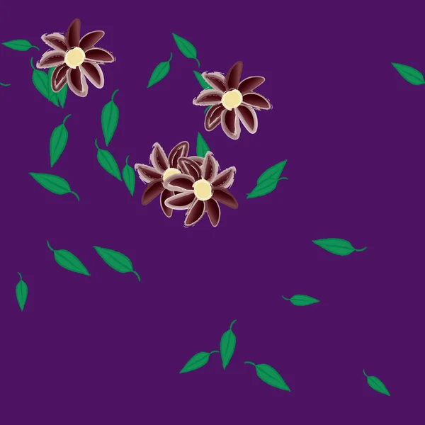 Fleurs Avec Feuilles Fond Sans Couture Illustration Vectorielle — Image vectorielle