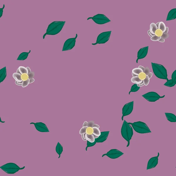 Blumen Mit Blättern Nahtloser Hintergrund Vektorillustration — Stockvektor