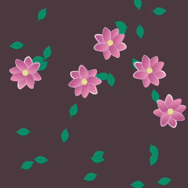 Fleurs Avec Feuilles Fond Sans Couture Illustration Vectorielle — Image vectorielle