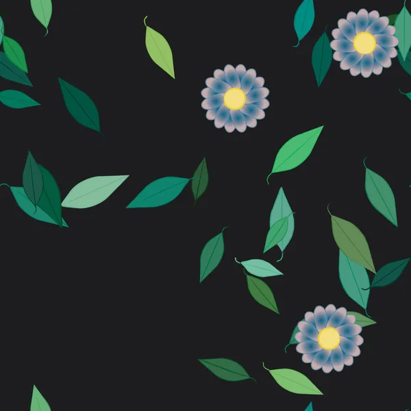 Fleurs Avec Feuilles Fond Sans Couture Illustration Vectorielle — Image vectorielle