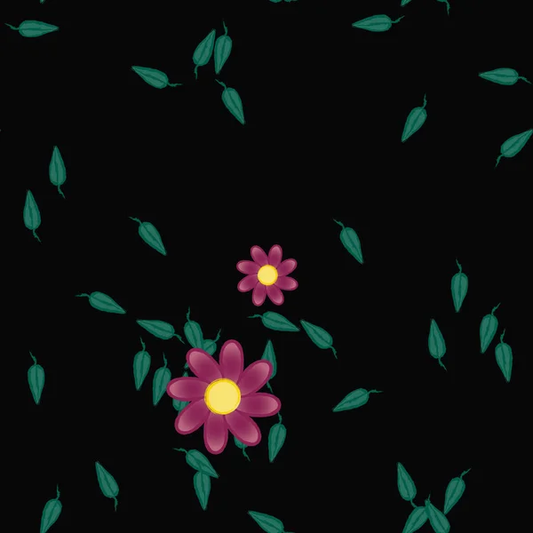 Flores Con Hojas Fondo Sin Costuras Ilustración Vectorial — Archivo Imágenes Vectoriales