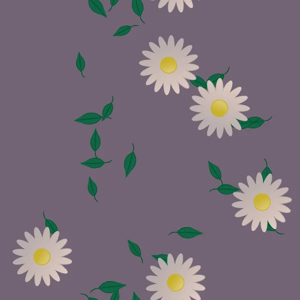 Blommor Med Blad Sömlös Bakgrund Vektor Illustration — Stock vektor