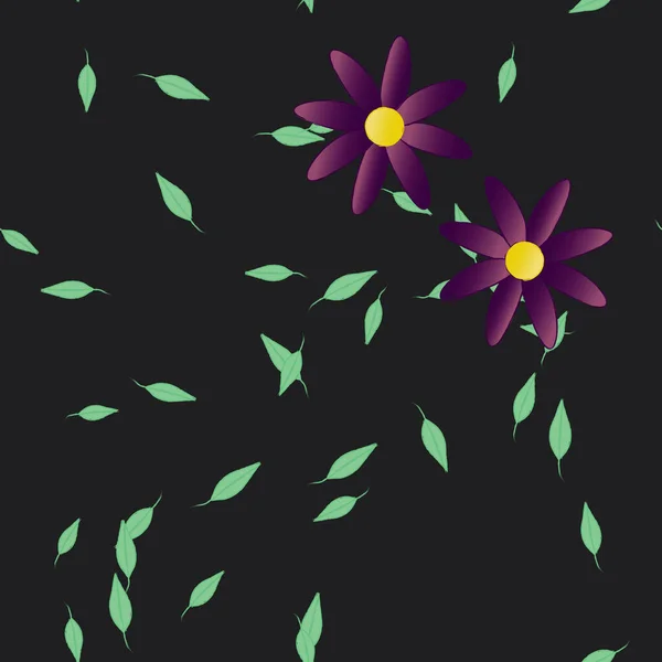 Fleurs Avec Feuilles Fond Sans Couture Illustration Vectorielle — Image vectorielle