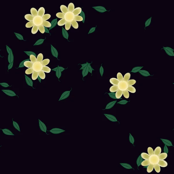 Vector Ilustración Flores Verano Pétalos Con Hojas Fondo Botánico — Vector de stock