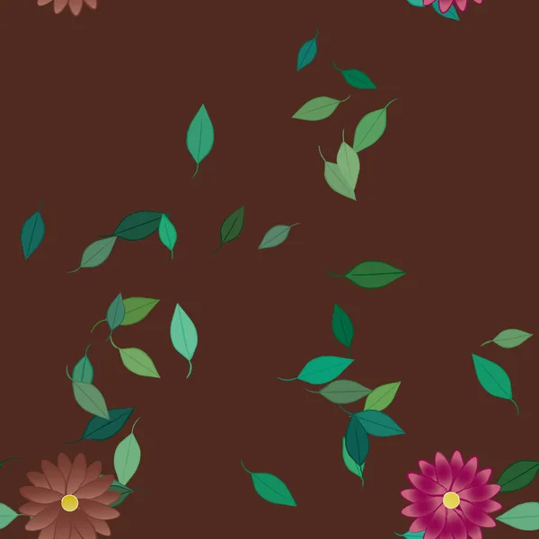 Flores Con Hojas Fondo Sin Costuras Ilustración Vectorial — Vector de stock