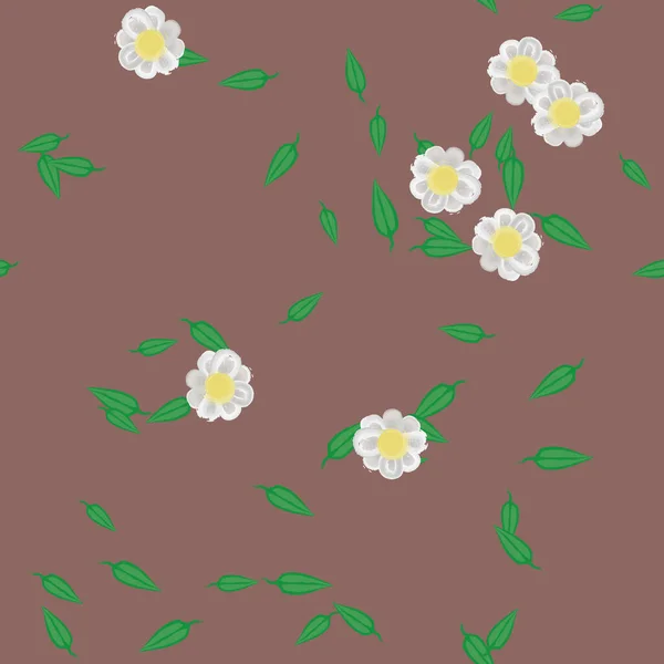 Blommor Med Blad Sömlös Bakgrund Vektor Illustration — Stock vektor