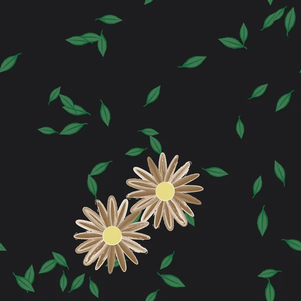 Fleurs Avec Feuilles Fond Sans Couture Illustration Vectorielle — Image vectorielle