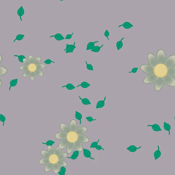 Blommor Med Blad Sömlös Bakgrund Vektor Illustration — Stock vektor