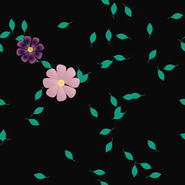 Flores Con Hojas Fondo Sin Costuras Ilustración Vectorial — Vector de stock