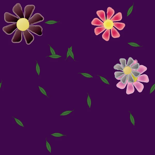 Flores Con Hojas Fondo Sin Costuras Ilustración Vectorial — Archivo Imágenes Vectoriales