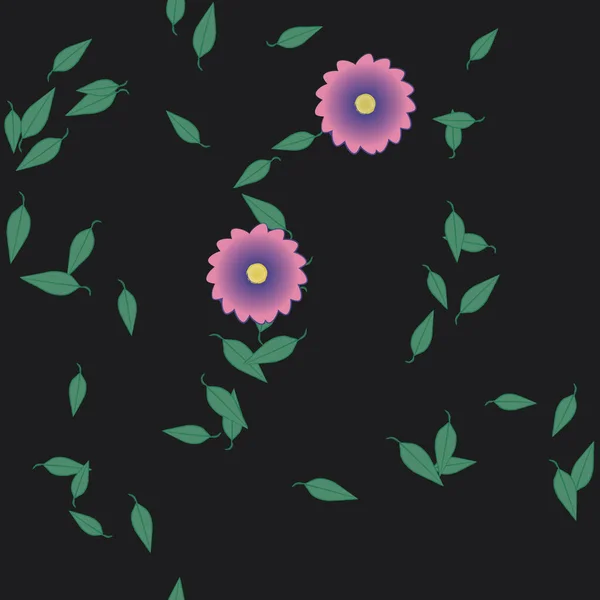 Vector Ilustración Flores Verano Pétalos Con Hojas Fondo Sin Costuras — Vector de stock