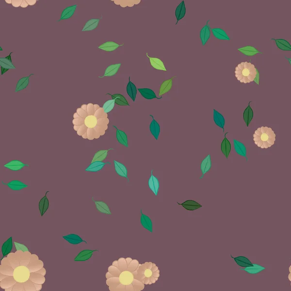 Fleurs Avec Feuilles Fond Sans Couture Illustration Vectorielle — Image vectorielle