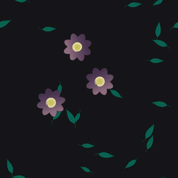 Flores Con Hojas Fondo Sin Costuras Ilustración Vectorial — Archivo Imágenes Vectoriales