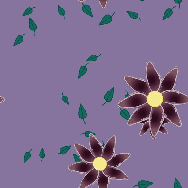 Flores Con Hojas Fondo Sin Costuras Ilustración Vectorial — Vector de stock