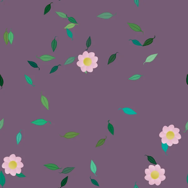 Blommor Med Blad Sömlös Bakgrund Vektor Illustration — Stock vektor