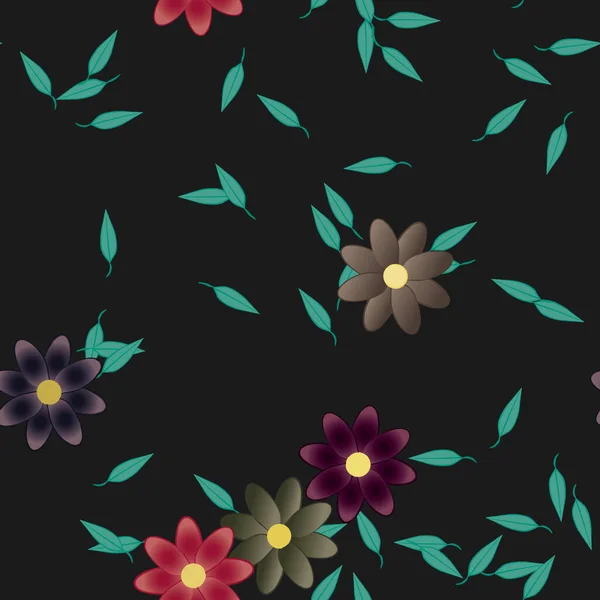 Fleurs Avec Feuilles Fond Sans Couture Illustration Vectorielle — Image vectorielle