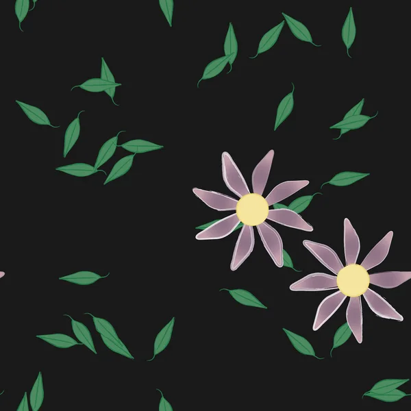 Flores Com Folhas Sem Costura Fundo Ilustração Vetorial — Vetor de Stock