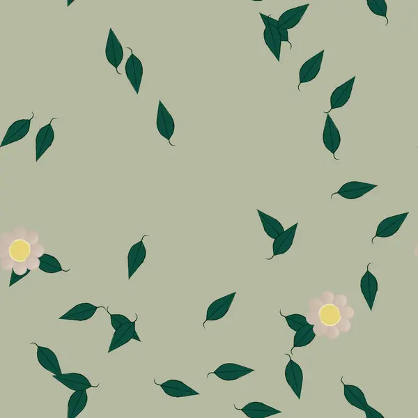 Fleurs Avec Feuilles Fond Sans Couture Illustration Vectorielle — Image vectorielle