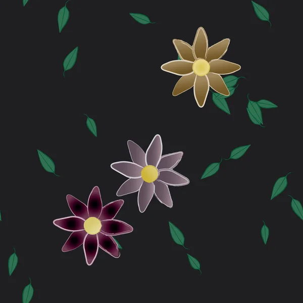 Fleurs Avec Feuilles Fond Sans Couture Illustration Vectorielle — Image vectorielle