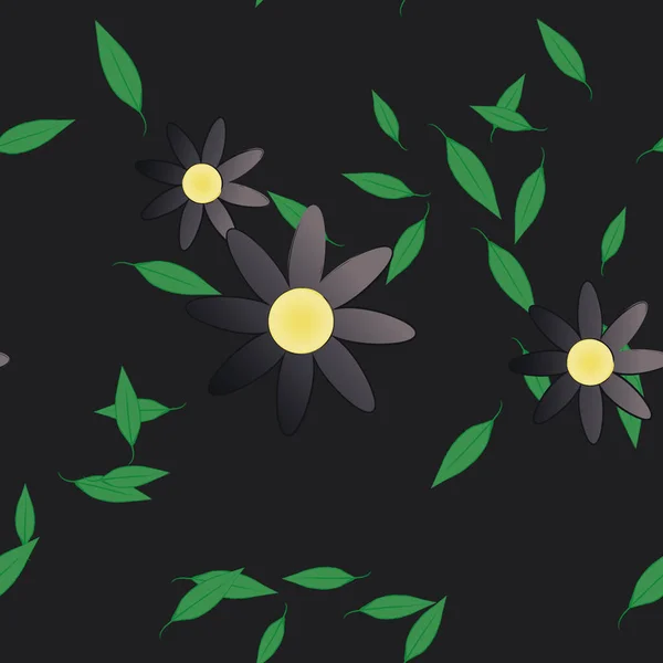 Blumen Mit Blättern Nahtloser Hintergrund Vektorillustration — Stockvektor