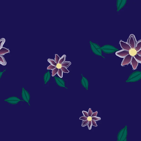 Flores Con Hojas Fondo Sin Costuras Ilustración Vectorial — Archivo Imágenes Vectoriales