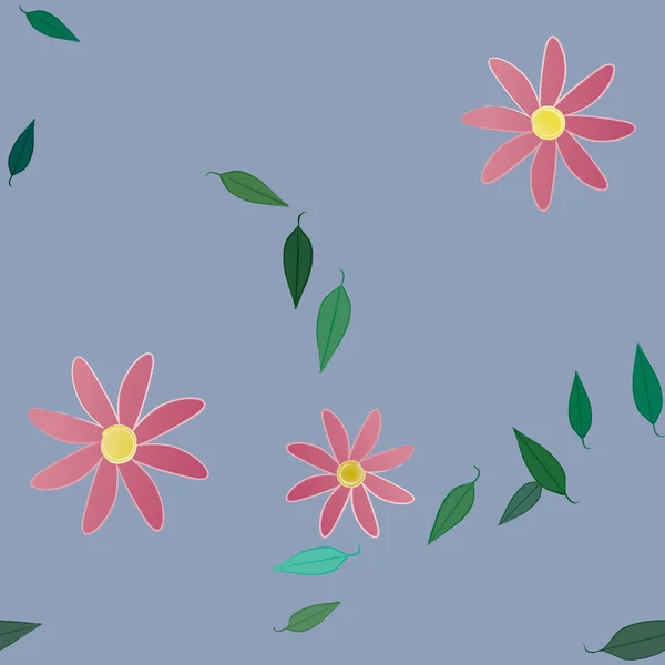 Blommor Med Blad Sömlös Bakgrund Vektor Illustration — Stock vektor