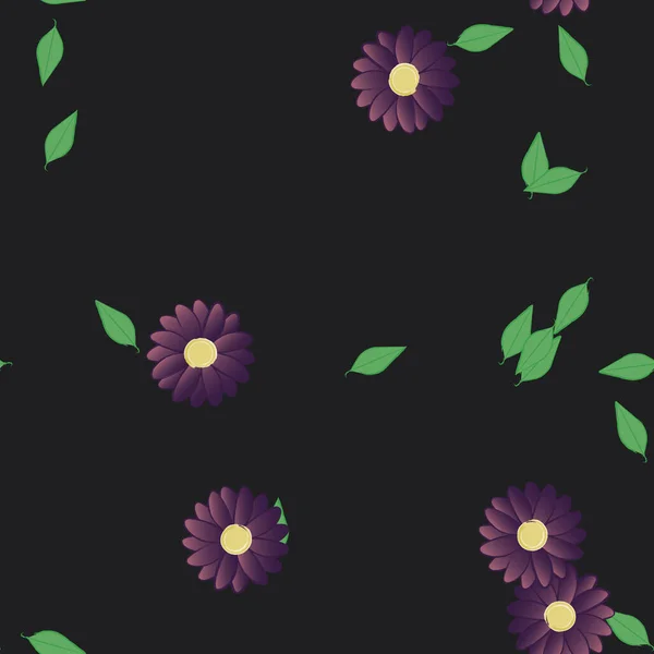 Flores Com Folhas Sem Costura Fundo Ilustração Vetorial — Vetor de Stock