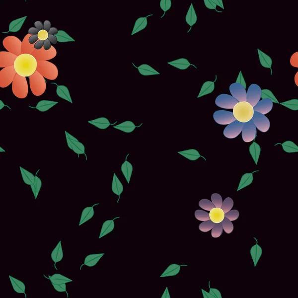 Vector Ilustración Flores Verano Pétalos Con Hojas Fondo Botánico — Vector de stock