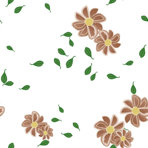 Flores Com Folhas Sem Costura Fundo Ilustração Vetorial — Vetor de Stock