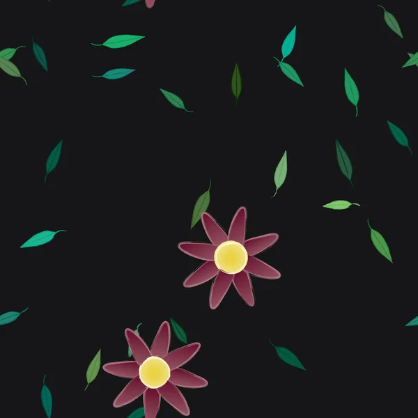 Διανυσματική Απεικόνιση Των Καλοκαιρινών Λουλουδιών Πέταλα Φύλλα Αδιάλειπτη Φόντο — Διανυσματικό Αρχείο