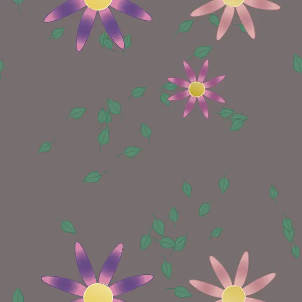 Flores Con Hojas Fondo Sin Costuras Ilustración Vectorial — Archivo Imágenes Vectoriales