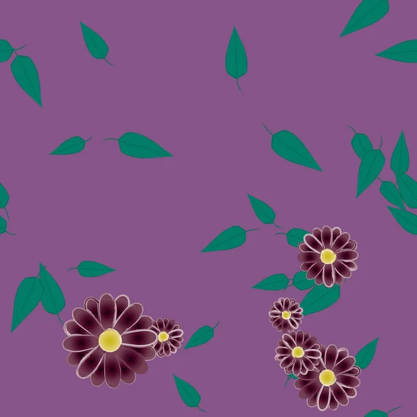 Ilustrasi Vektor Bunga Musim Panas Kelopak Bunga Dengan Daun Latar - Stok Vektor
