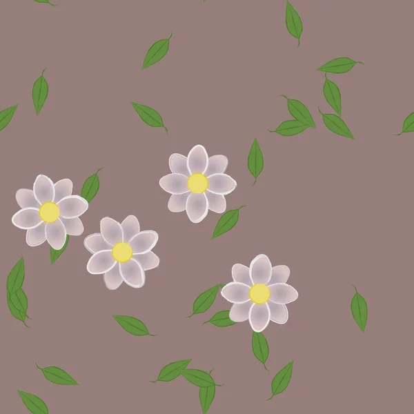 Fleurs Avec Feuilles Fond Sans Couture Illustration Vectorielle — Image vectorielle