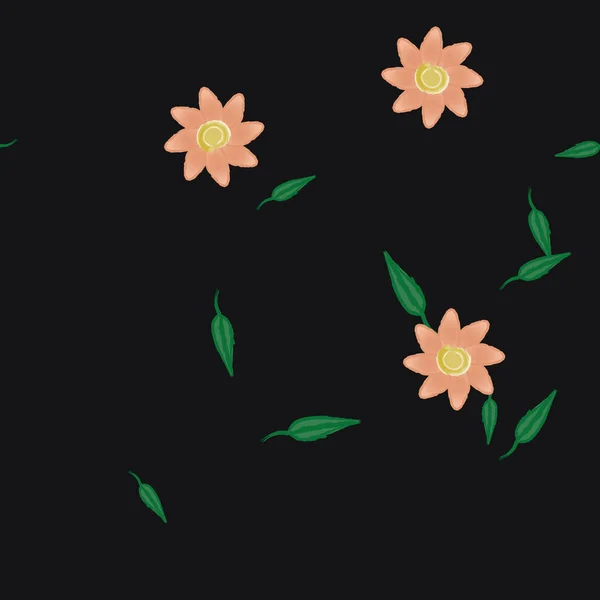 Blumen Mit Blättern Nahtloser Hintergrund Vektorillustration — Stockvektor